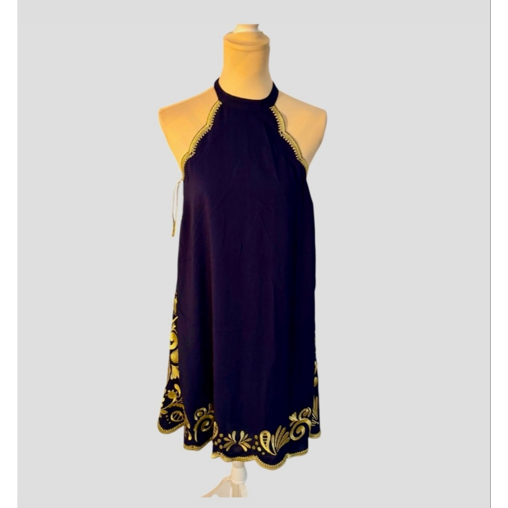 Lilly Pulitzer Navy Gold Embroidered Halter Dress Small NWT - Picture 2 of 11